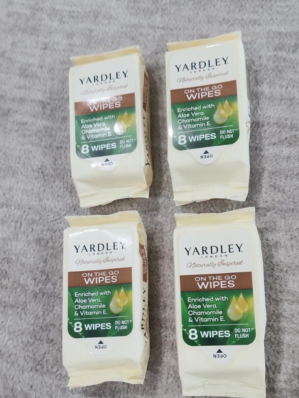 Yardley London New 4 Pack On The Go Wipes 8 Count Each.